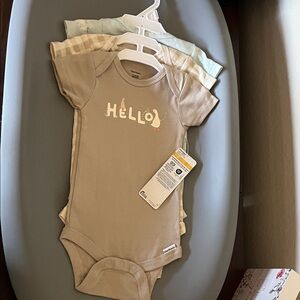 Carter's Beige Baby Bodysuit - Penguin Hello Design